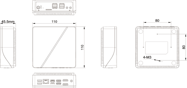 工业整机BOX-1012接口图&安装尺寸