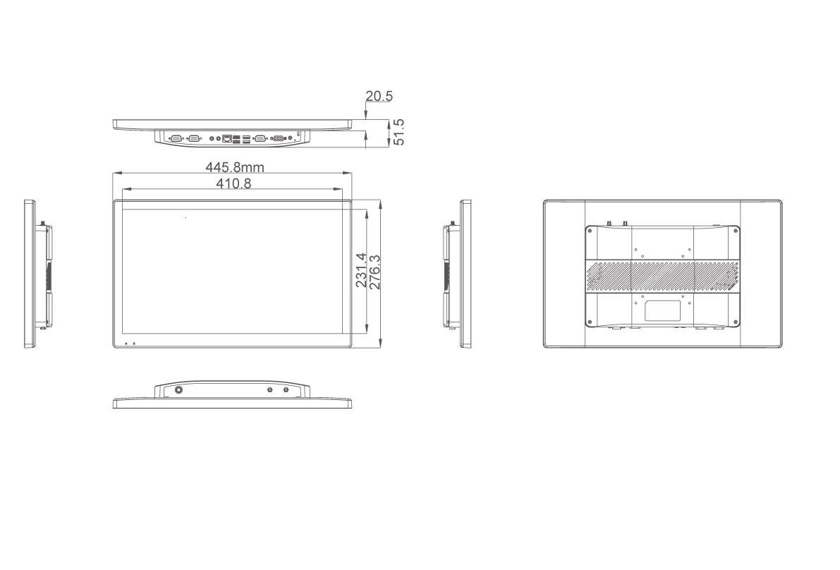 工业整机PPC1911产品接口&安装尺寸